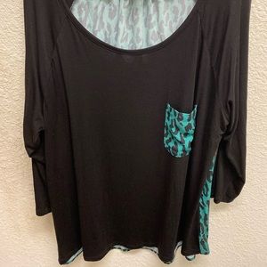 EUC Thalia Shirt w/Emerald Green Leopard Back XXL